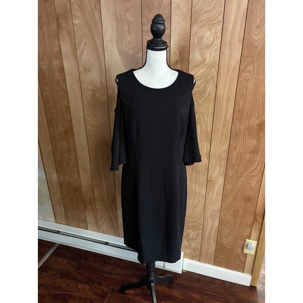 NUE by Shani Black Cold Shoulder Flutter Sleeve Sheath Dress Size 12